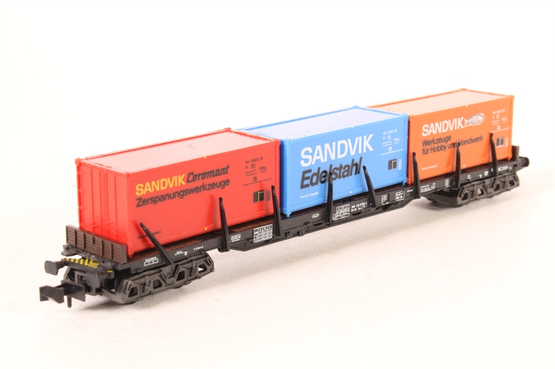 鉄道模型 Minitrix 13854 Container wagon-Set Minitrix 13507 Container Wagon 'SANDVIK' of the German DB - Hattons