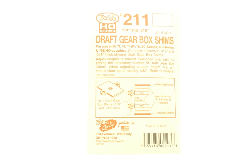 Kadee #211 HO Scale Styrene Gearbox Shims – .010in & .015in (20 Each) For Model Trains