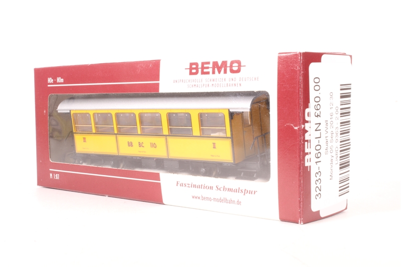 箱付き　BEMO HOe HOm 1/87 rhb a 3252 123 Bemo 3233-160 2-Axle 2nd Class Passenger Coach - Hattons