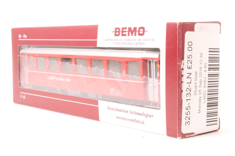 箱付き　BEMO HOe HOm 1/87 rhb a 3252 123 Bemo 3255-132 2nd Class Passenger Coach B2452 of the - Hattons