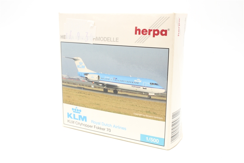 Herpa 509312 Fokker F-28-0070 KLM cityhopper PH-WXD 2003 - Hattons