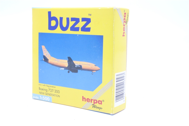 Herpa 513043 Boeing B737-3L9 Buzz G-BZZB 2000s colours - Hattons