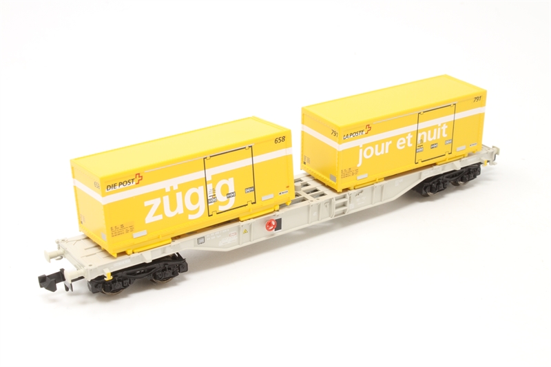 Wagon Porte-conteneurs Fleischmann échelle N – SBB CFF Avec 2 Conteneurs Planzer – Époque 4