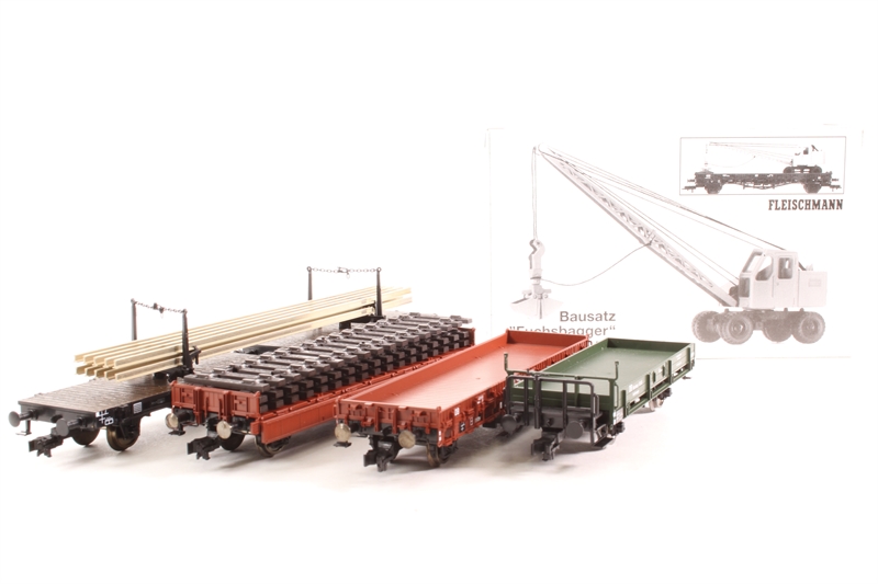 Lot De 10 Wagons Marchandises HO Fleischmann - Grue SHELL Et Divers - Occasion