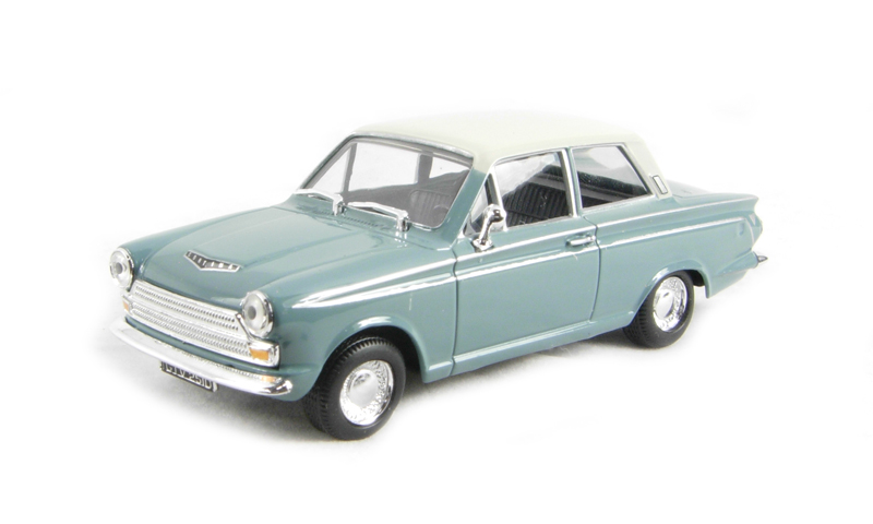 Cararama CR017 Ford Cortina MK 1 in Lagoon/Ermine White - Hattons