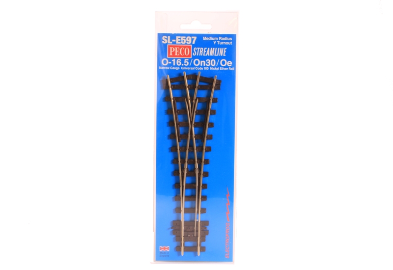 thumbnail image 2 of Peco On30 / O-16.5 Gauge Medium Radius Y Turnout – SL-E597 – Model Railway Track Kit 2 of 5