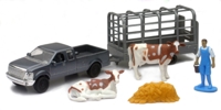 04086D Country Life Cow Transport Playset, Gray Pickup Truck and Accessories