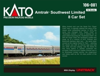 Corrugated passenger cars of Amtrak - silver with red, white and blue stripes. 8-Car Set