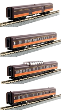 106-096 Smoothside passenger cars of the Illinois Central - brown and orange with yellow lettering 4-Pack