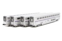 106-3505 Corrugated Superliner of Amtrak - silver with red, white and blue stripes. 4-Car Set