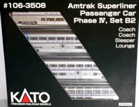 106-3508 Superliner of Amtrak - silver with red and blue stripes 4-Car Set