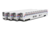 106-3511 Superliner of Amtrak - silver with red, white and blue stripes. 4-Car Set