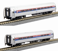 Amfleet I coach & cafe of Amtrak - silver, blue and red 21232, 20041