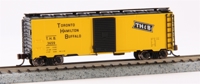 17055 Standard Steel 40' single plug door boxcar of the Toronto Hamilton & Buffalo - yellow with black ends and door 3659