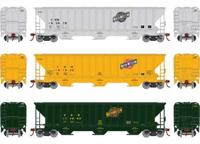 18770 54' Pullman-Standard covered hopper in Chicago & North Western (3-PACK) 1 Light Gray, 1 Yellow, 1 Green #190878, 181008, 174883