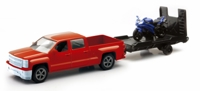 19535A Chevrolet Silverado Crew Cab Pickup Truck with Street Bike on Trailer