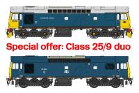 Class 25/9 twin-pack with 25912 in BR blue with grey roof and 25904 in BR blue