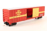 25640 50' FMC 5077 boxcar of the Helena Southwestern - red with mustard yellow doors and a silver roof 1036