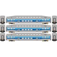 25967 Bombardier Bi-Level Commuter set with 3 Coaches # in AMT - Montreal Light Gray & Blue