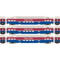 25974 Bombardier Bi-Level Commuter set with 3 Coaches # in Altamont Commuter Express Purple, Blue & White