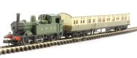 Class 14xx steam locomotive 1467 in GWR green & autocoach 186 in chocolate & gream with GWR crest