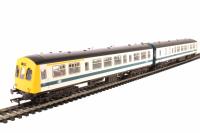 Class 101 2 car DMU in BR white and blue with passenger figures