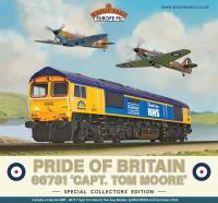 Pride of Britain train pack with Class 66/7 66731 "Captain Tom Moore - A True British Inspiration" in GBRf / NHS commemorative livery and two aircraft - exclusive edition for Bachmann Collectors club