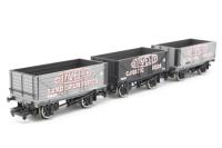Set of 3 Staveley 7-plank Wagons - A) 4728 'Staveley Bleaching Powder' grey livery B) 7230 'Staveley Caustic Soda' black lvery, C) 9249 'Staveley Sand Spun Pipes' grey livery - Limited Edition for The Midlander
