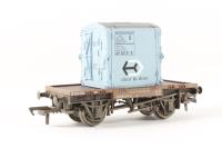 BR Conflat A B703760 in BR Brown Livery with Light Blue Container AF66008B