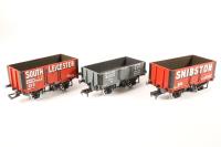 3 wagon pack with 7 plank fixed end 'South Leicester' 373, 5 plank 'Wood & Co.' 15, 7 plank fixed end 'Snibston' 585 - Limited Edition for Modelzone