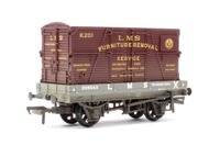 37-482A 1 Plank Wagon LMS Grey Furniture Removal Service (with Crimson Container) No.209343 - Weathered
