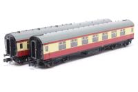 Pack of two ex-LMS Stanier Coaches in BR Crimson & Cream - separated from 'Merseyside Express' train set