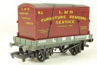 37433 1 plank wagon in LMS grey livery 219215 with LMS Furniture Removal Service container
