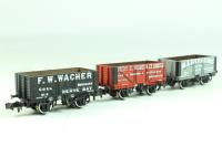 Set of 3 Limited Edition 'Kent Coal Traders' Wagons - Wagon A) 7 Plank Fixed End Wagon 123 in 'M A Ray & Sons of West Wycombe' Grey Livery, Wagon B) 7 Plank End Door Wagon 104 in 'Frederick C Holmes & Co Ltd' Bauxite Livery, Wagon C) 7 Plank Fixed End Wagon 6 in 'F W Wacher' Black Livery - Limited Edition of 504 pieces for Modelzone