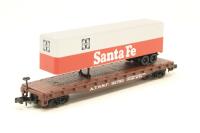 37751 50' single TOFC flat car of the Santa Fe - red; aluminum, red trailer 92753