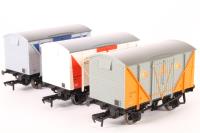 3 x 12 Ton Planked Anniversary Wagons - 175 in 'Bachmann 175 Years' Red & White Livery, 60 in 'Liliput 60 Years' Blue & Grey Livery, 60 in 'Kadar 60 Years' Grey & Orange Livery / Lilliput 60 years - Collectors Club Limited Edition