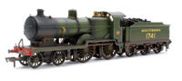 4S-028-003DWL Highly Detailed Deluxe Weathered Maunsell D1 Class Southern SR Maunsell Olive Green 4-4-0 Steam Locomotive (with Top Feed) No.1741