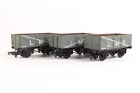 Set of three 7 Plank open wagons in LMS Grey