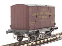 Conflat 'H7' flat wagon in GWR grey - 39452 with K1 type container in LMS crimson 'Furniture Removal Service' - weathered