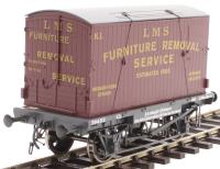 Conflat 'H7' flat wagon in GWR grey - 39452 with K1 type container in LMS crimson 'Furniture Removal Service'