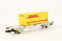 824214 Flat container wagon container car of DHL - yellow 21 85 411 3 047-0