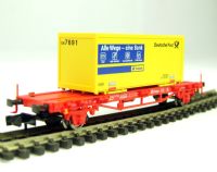 8242 Container wagon of the German DB AG in 'Deutsche Post' yellow livery Epoch V 