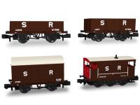 SR freight train pack with SECR brake van and three SECR wagons in SR livery (pre-1936)