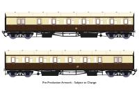 GWR B Set coaches in GWR 'Inter-war period' chocolate & cream with twin cities crest - pack of 2 - 6523 & 6524