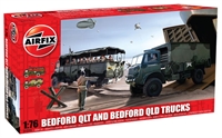 A03306 Bedford QL trucks 1 x QLT troop carrier and 1 x QLD general purpose truck with British Army marking transfers - Suitable load for OO Warwell Wagon
