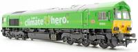 Class 66 66004 in DB Cargo UK green with 'I am a Climate Hero' branding - Sold out on pre-order