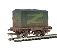 Conflat wagon with container in SR livery. Weathered