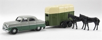 EM76518 Ford Zodiac and horse box with 2 horses