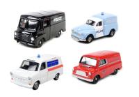 ES2004 Emergency Set with Bedford CA van (Fire), Morris LD Van (Police), Ford Transit van (Ambulance) and Morris 1000 van (Police)