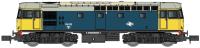 Class 33 33012 in BR blue with yellow & black cab ends